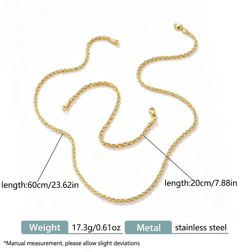 Herren Edelstahl Kordelkette Halskette & Armband Set - Europäischer & Amerikanischer Stil, 18K Nicht verblassend, Modisch & Vielseitig