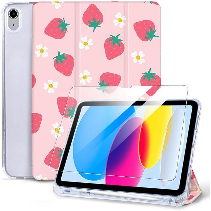 Coque + Verre Trempé - E.F.Connection - pour iPad A16 (11") / iPad 10 2022 (10e Génération) Motif Fraise