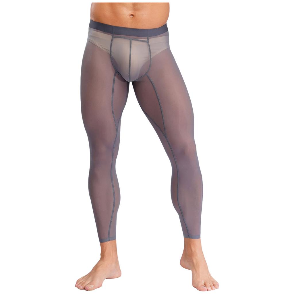 Mens Mesh Leggings See Through Stretchy Pants Elastic Waistband Lightweight Athletic Running Gym Tights