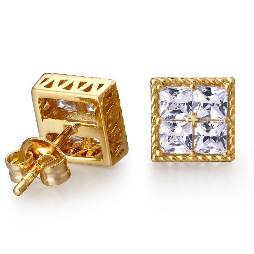Popular Gold Color Earrings For Men Women Square Copper Color Cubic Zirconia Earings Charm Daily Wear Jewelry Push Back  OHE150