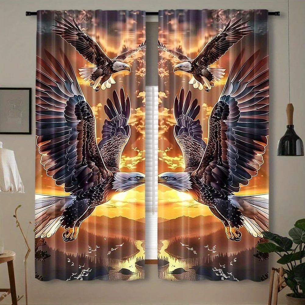 2pc Eagle Scratching Snake Mexican Flag Bohemian PatternCurtain Rod Pocket Mount Digital Printed Curtains 100 PolyesterMaterial