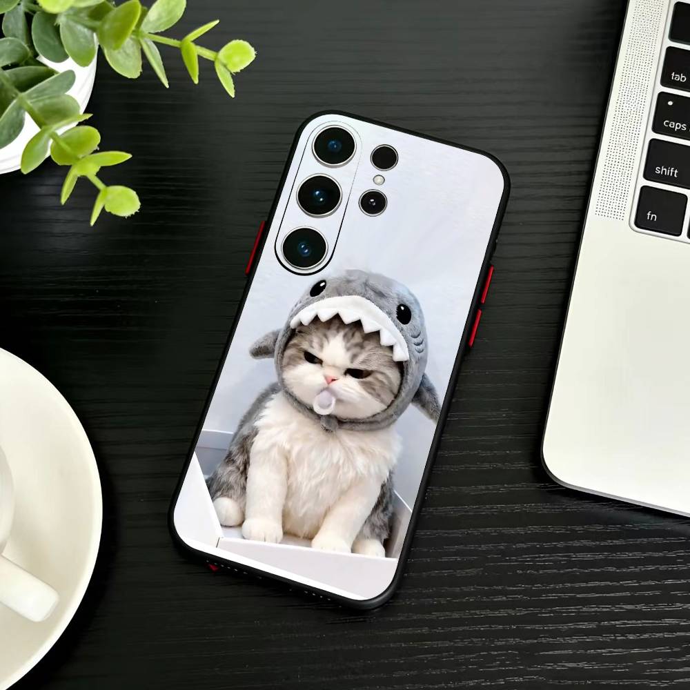 Funny Cute Cat  Phone Case For Samsung S26,S25,S24,S23,S22,S30,S21,Ultra,Plus,FE 5G Black Soft Cover