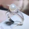 Stamp Vintage Elegant Freshwater Pearl Ring Ladies Wedding Proposal Jewelry Luxury White Zircon Jewelry Gift