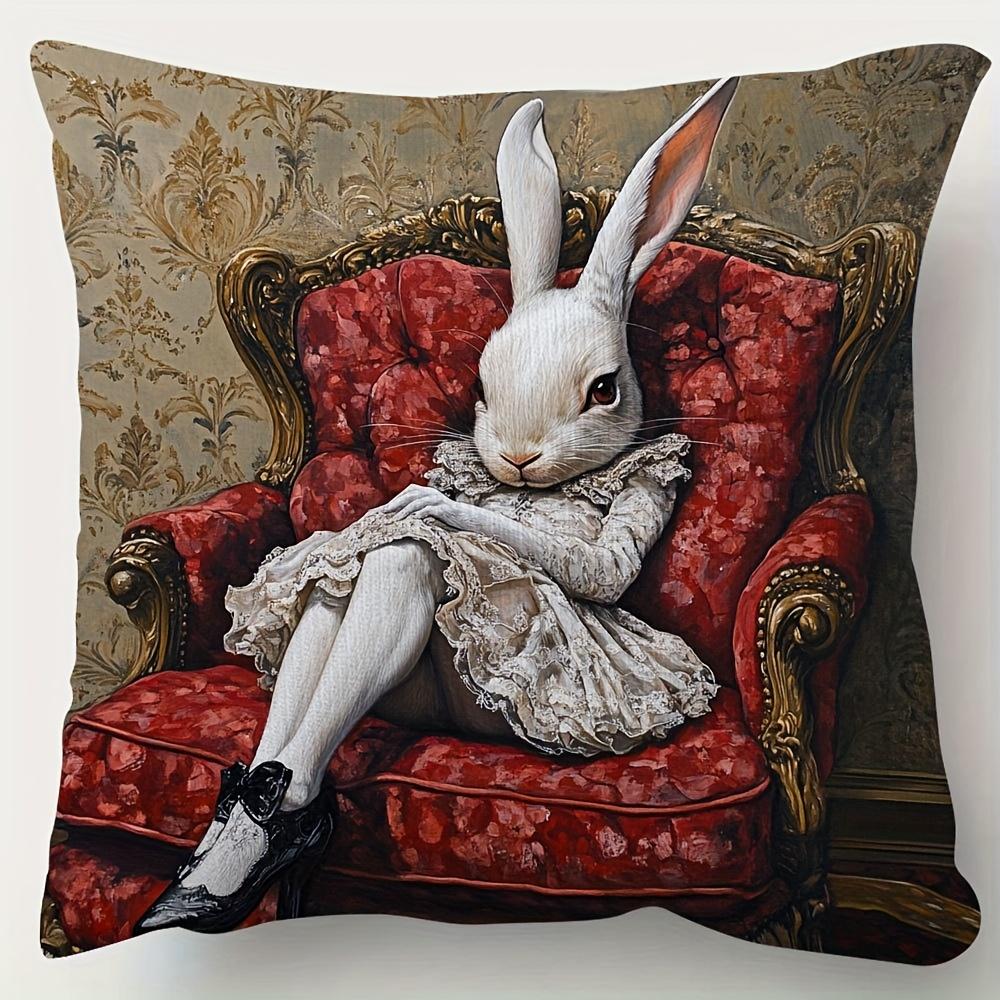 Miss Bunny Lapin Resting Pose Pillow Cover, Traditional Cute Cushion Case For Sofa Living Room Bedroom Office Home Decor, Insert