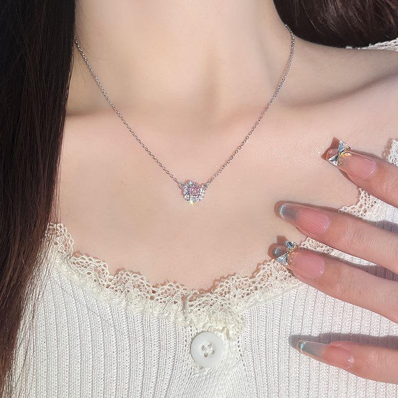 Original Twilight Necklace Women's Fashion Light Luxury Korean Edition Pink Zirconium Stainless Steel Clavicle Chain Temperament Commuter Jewelry