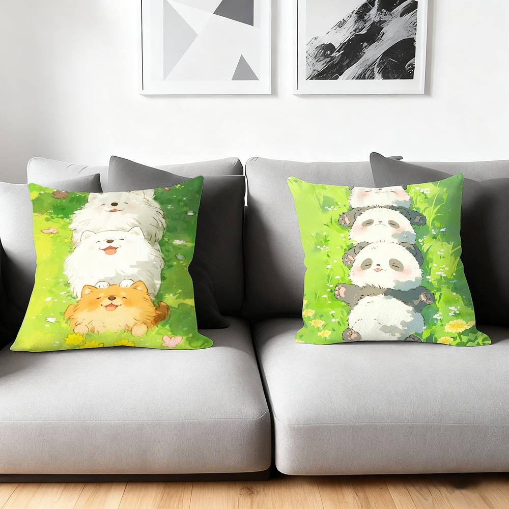 Cartoon drawing animal Cushion Cover Silky Short Plush Home Sofa Cushion Cover - Invisible Zipper Home Decoration