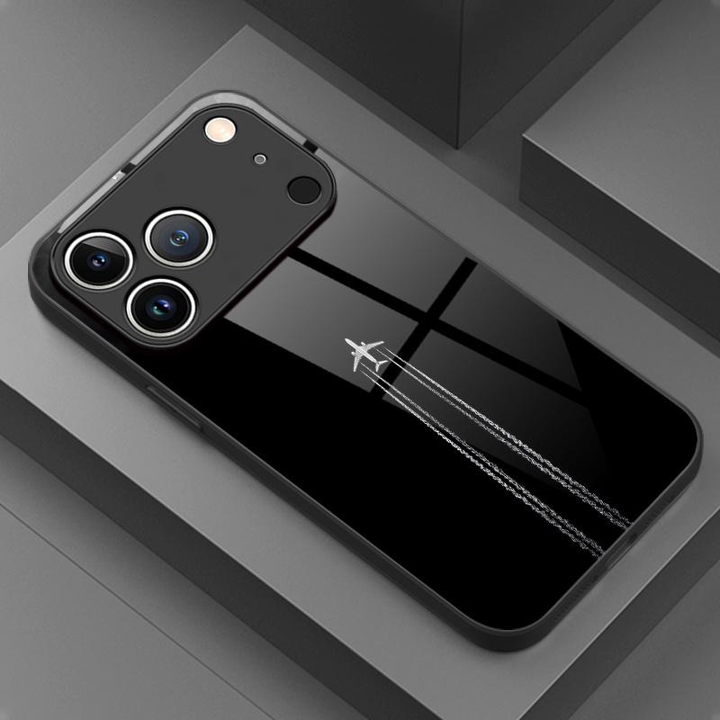 Aircraft Tail Pattern Tempered Glass Phone Case Suitable for iPhone 17 16 15 14 13 12 11 Pro Max Plus Anti Shock Rear Cover