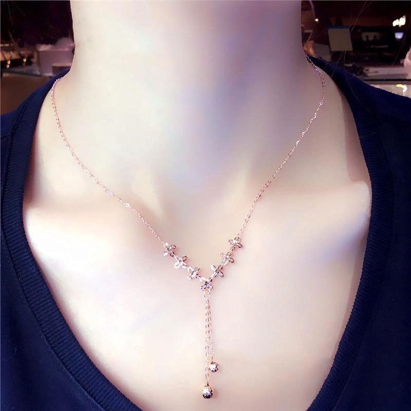 Purple Gold Color Gold Flower Falling Ball Necklace Fashion Trend Beautiful Rose Gold Plated Women