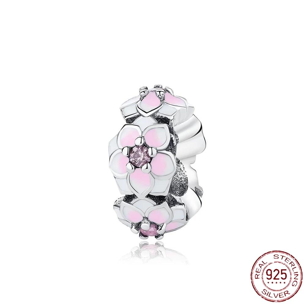 New Sterling Silver Rose Girl Boy Pink Sparkle Spacer Clip bead For Original  Bracelet Charm Jewelry For Women