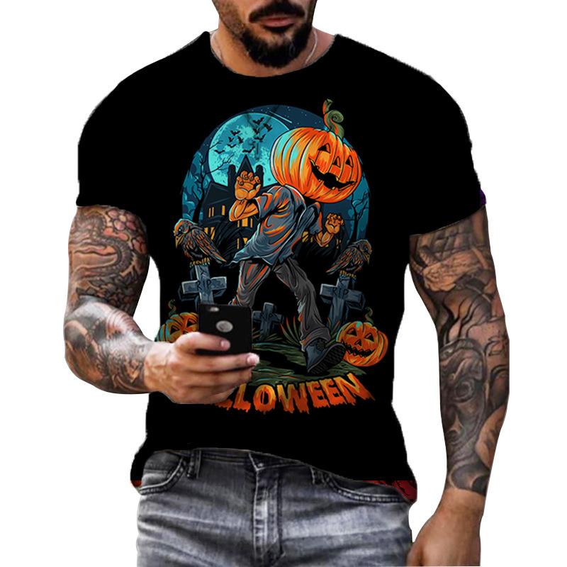 Summer Round Neck 3D Halloween Print Top Fashionable Casual Short Sleeved Men's T-shirts