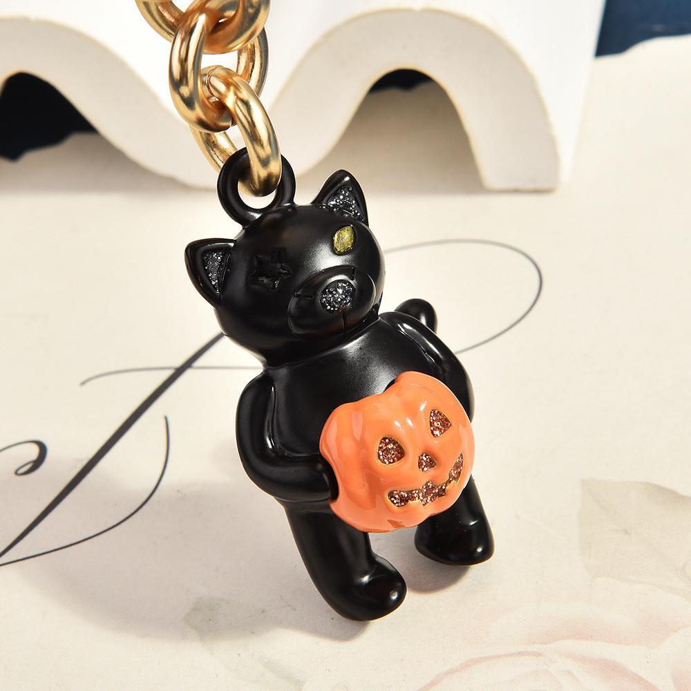 Black Cat With Pumpkin Keyring Alloy Cute Animal Decor For Bags And Keys