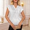 Women's Summer New Fashion Shiny Sequins V-Neck Short Sleeve Party Top Blouse for Women