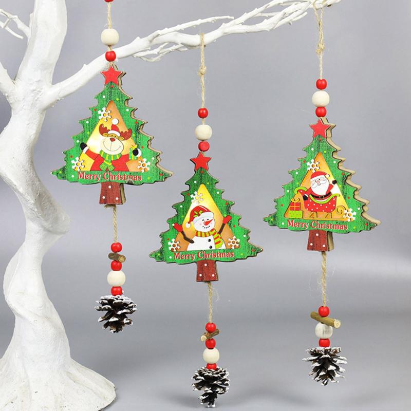 Ornamenti Appesi per Albero di Natale di Capodanno Decorazione Luminosa a LED in Legno per Casa Ciondoli Regali Ornamenti da Appendere Forniture per Feste
