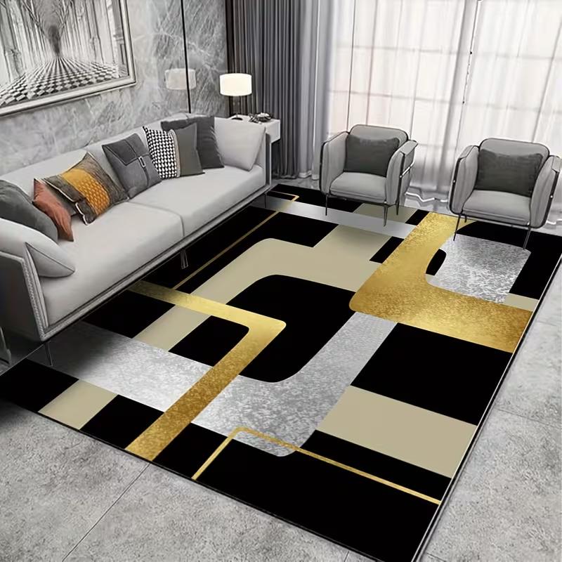Modern Living Room Carpet, Abstract Geometric Nordic Style Floor Mat Print, Soft Area Rug Home Decoration