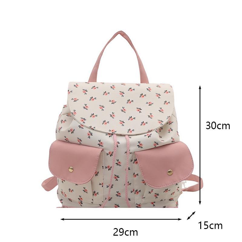 Women Floral Backpack Stylish Laptop Backpack Large Capacity Students School Bag Multi-pockets Adjustable Strap Nylon Backpack