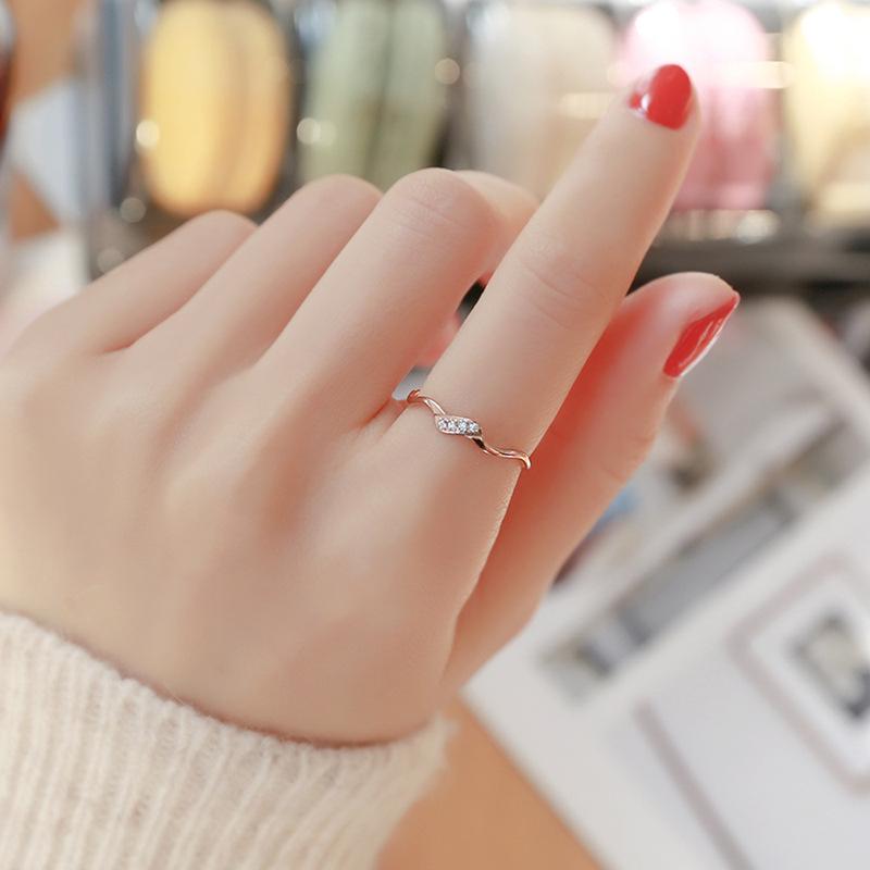 Rose Gold Geometric Rhinestone Titanium Ring: Versatile Japanese-Korean Fashion Jewelry