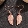 Huitan Sweet Women Drop Earrings Rose Gold Color Leaf Shaped Accessories for Party Wedding Daily Versatile Colorful Jewelry