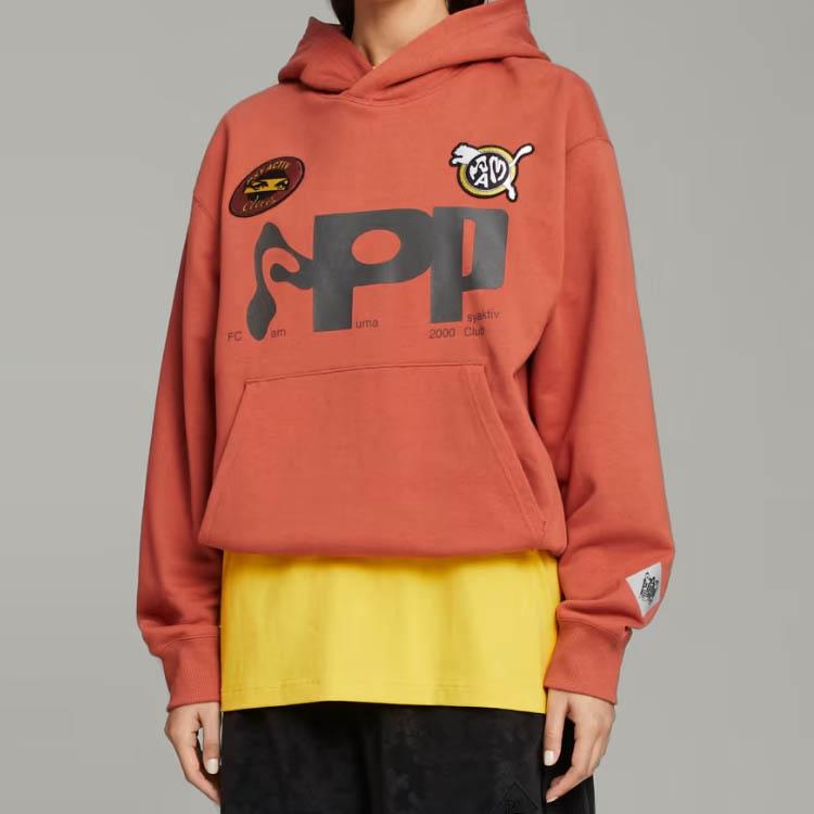 Puma X Perks And Mini Graphic Hoodie With Cartoon Letter Print Women Tops Apple-Red 622677-41