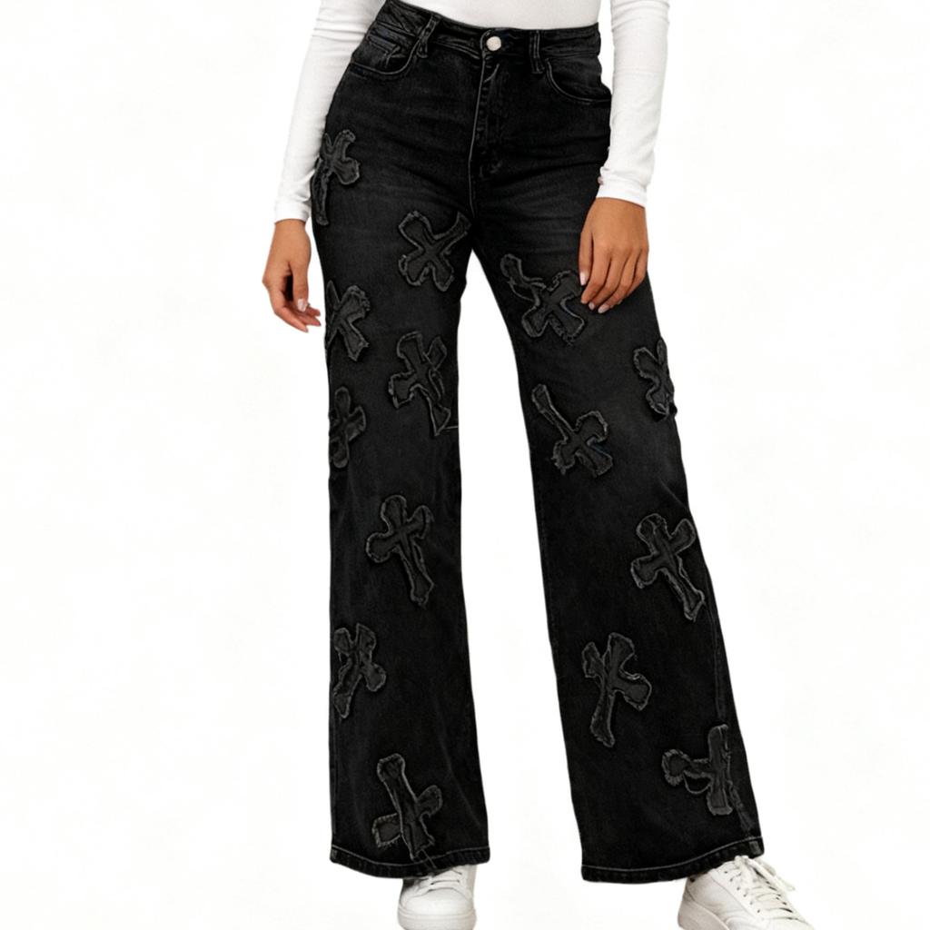 Damen Jeans mit hoher Taille und gewaschener Optik, modische, vielseitige Hose mit geradem Bein