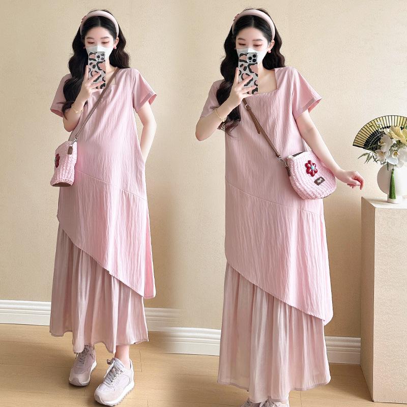Stylish Summer Maternity Dress: Trendy, Elegant, French-Inspired Fashion for Expecting Moms L розовый