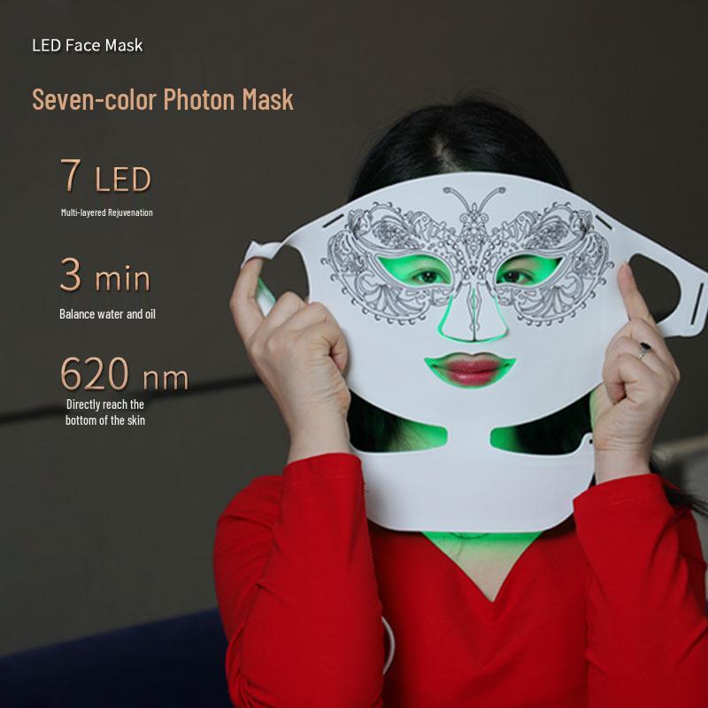 7-Color LED Silicone Mask for Home Skin Rejuvenation with Neck Photon Beauty Device Regular
