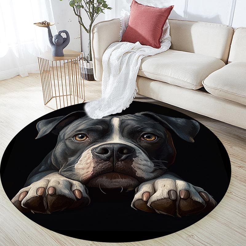 Black Pit Bull pattern round rug,Carpet Rug for Living Room Bedroom Playroom ,Non-slip Floor Mat,Holiday Gifts and Birthday Gifts.