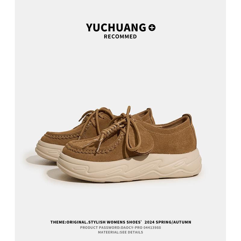 

Первый слой коровьей кожи ретро шнуровка платформа повседневная женская обувь 2025 новая ежедневная универсальная одинарная обувь женская обувь кенгуру 40