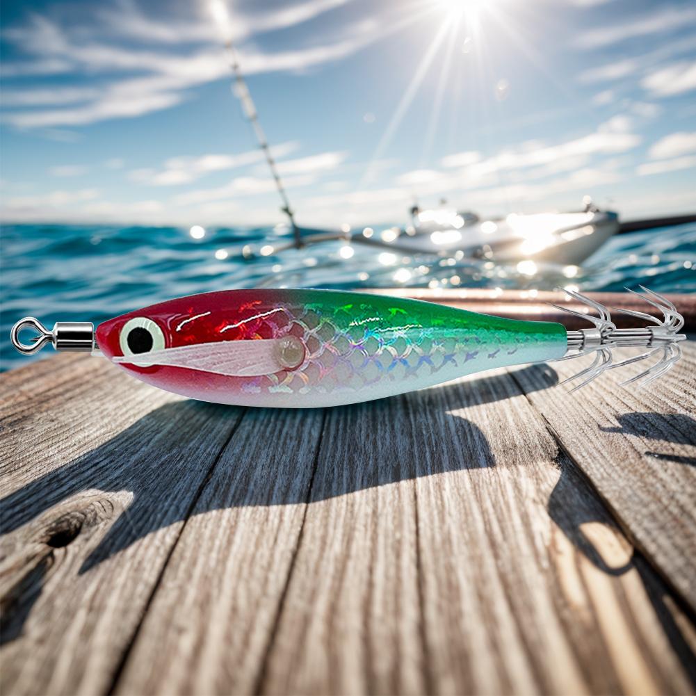 3-1Pcs Squid Jig Hook Fishing Lure Luminous 8cm 9.5g Artificial Fake Octopus Lures Wood Shrimp Cuttlefish Hard Bait Sea Tackle