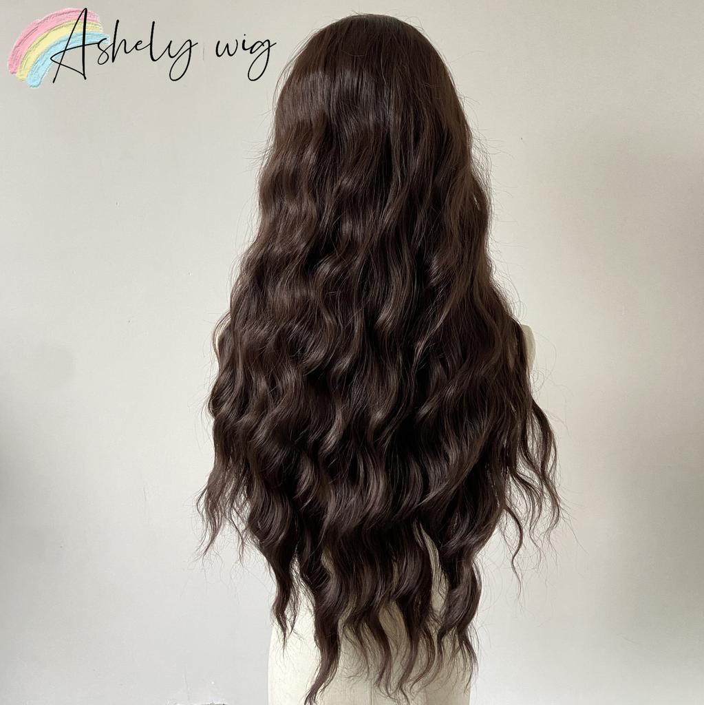 Ashely 13*4 Lace Front Wig Brown Wavy Hair Wig Natural Looking Synthetic Lace Wigs High Quality curly wigs for Daily Use Cosplay