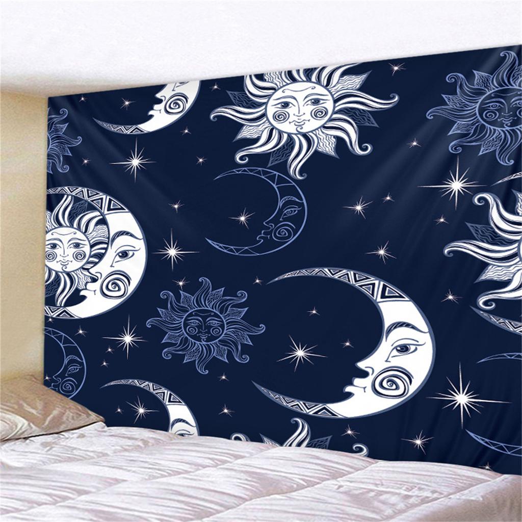 Celestial Sun and Moon Tapestry  Boho Astrology Wall Decor with Stars  Floral Borders for Bedroom  Meditation Spaces