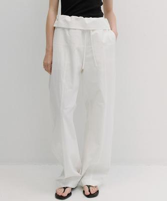 Beullaengkeu03 Fold-Over Waist Cotton Banding Pants (White)
