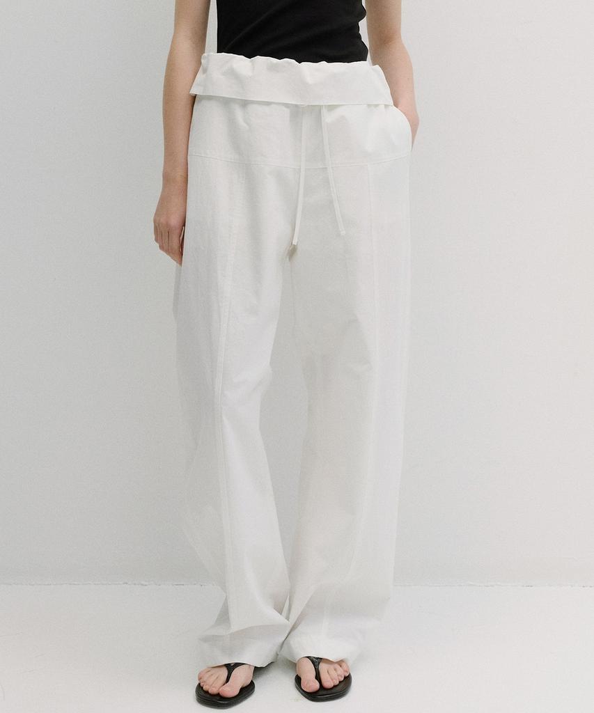 Beullaengkeu03 Fold-Over Waist Cotton Banding Pants (White)