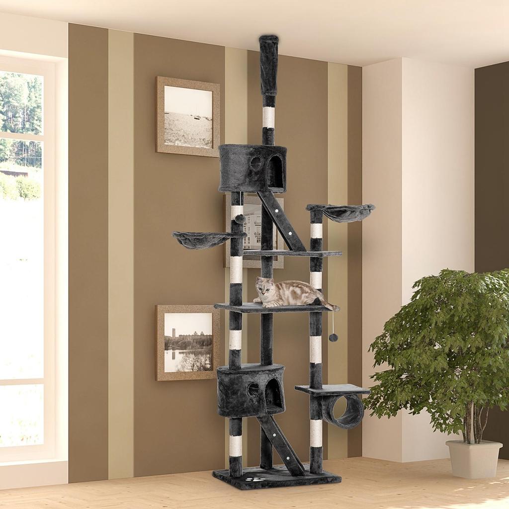 Floor-to-Ceiling Cat Tree for Indoor Cats, 240-260cm Adjustable Cat Tree - Dark Grey