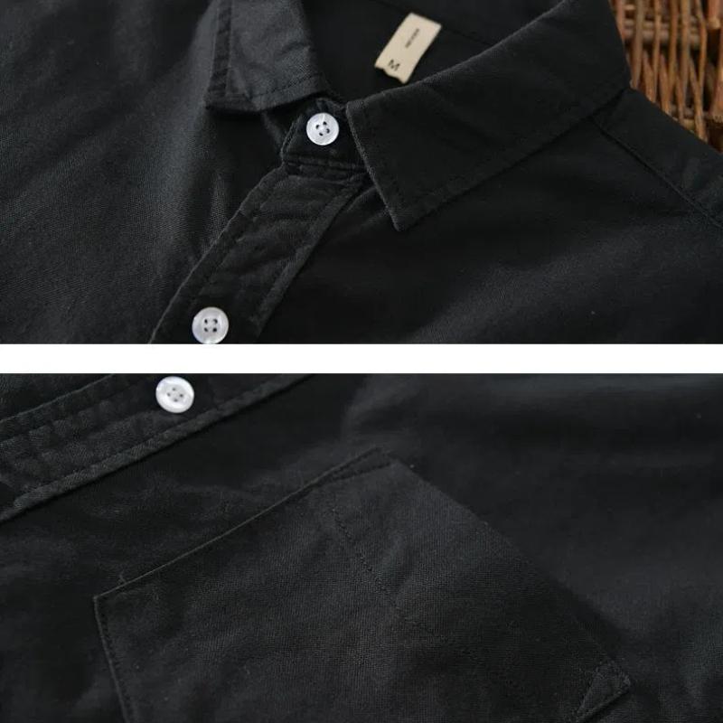 Spring and Autumn Simple Style Mens Long Sleeved Shirts Pure Cotton Casual Shirt Lapel Collar Oxfords Solid Color Shirt Versatile Slim Fit Shirt