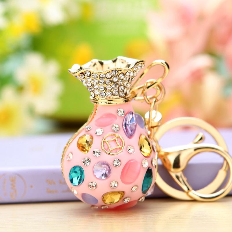 Diamond inlay, wealth attracting love bag, car keychain, creative bag pendant, metal keychain ring, small gift