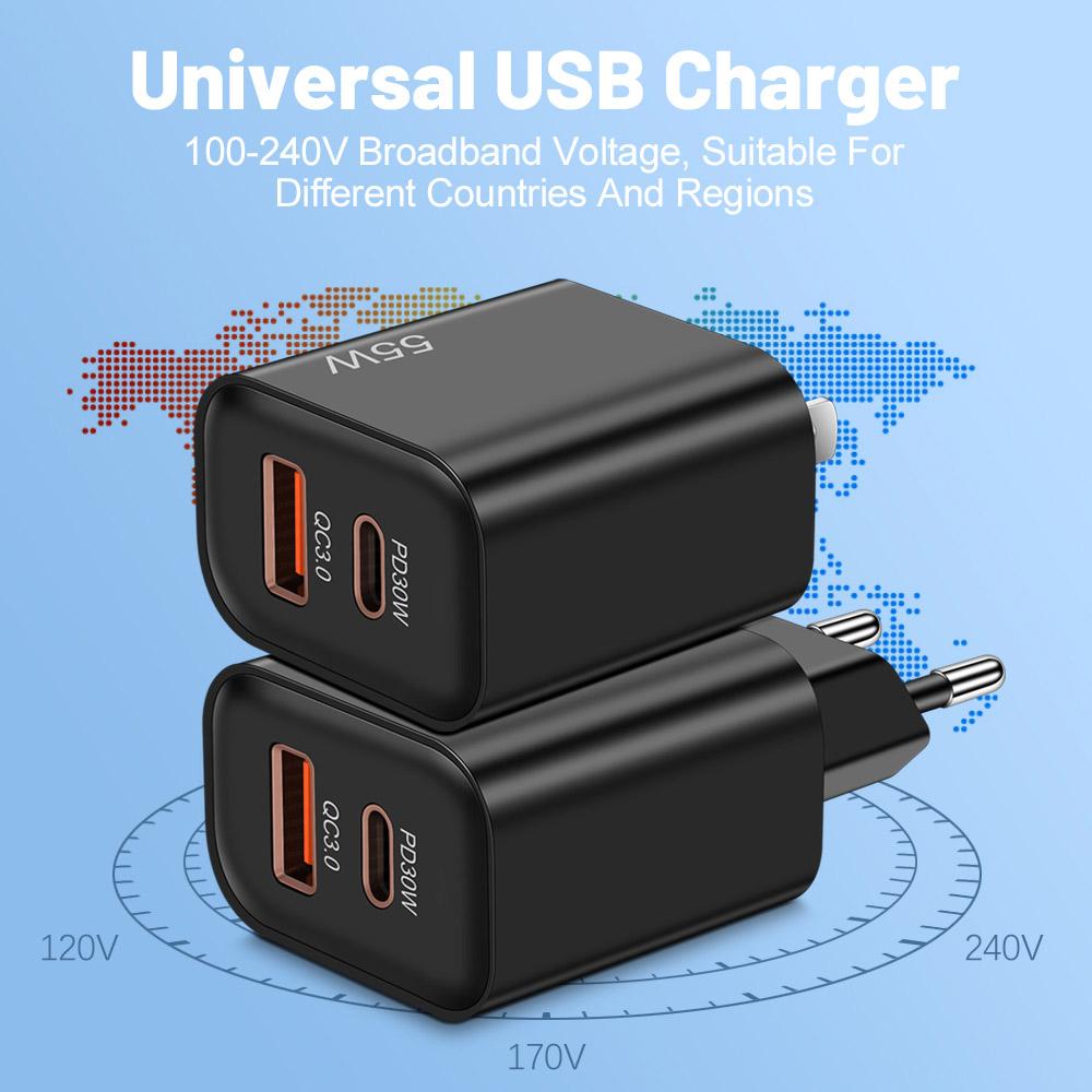 Total 55W USB C PD 30W Fast Charger for iPhone 15 14 13 Samsung  Mate60 Nova Xiaomi OPPO POCO Quick Charging Power Adapter