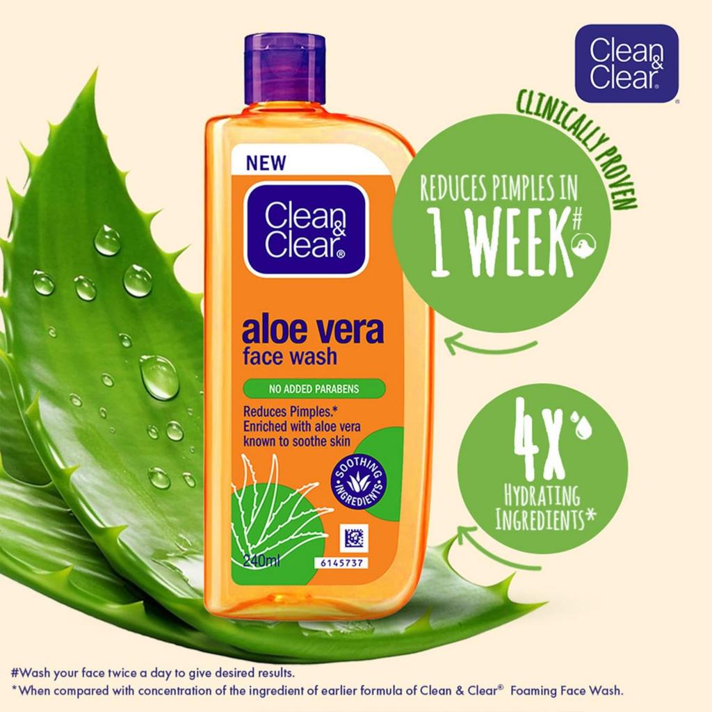Clean & Clear Aloe Vera Face Wash 240ml Pack Of 1 Gentle Daily Skin Care For Clear Glowing Face