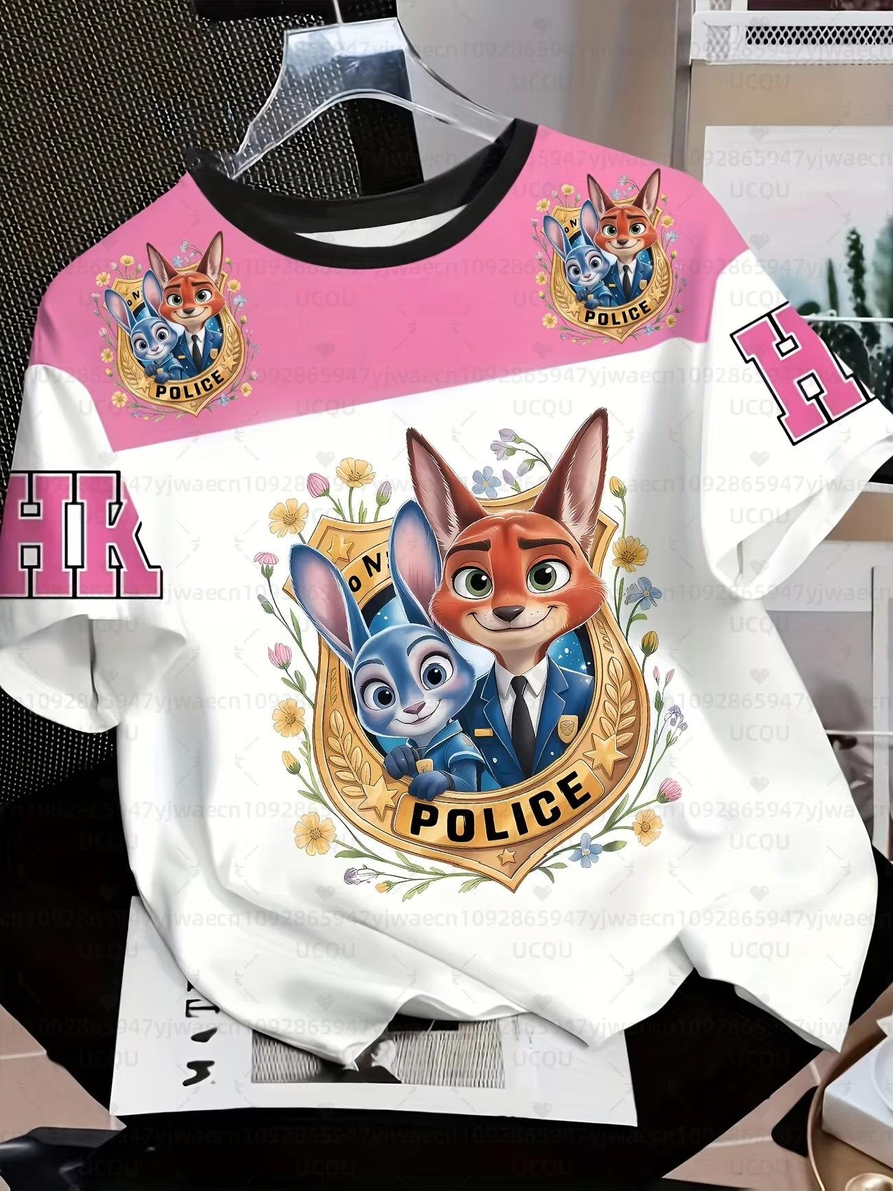 Summer Women and Children s  Zootopia 2  Printed Fun Children s 3D T-shirt Boys  Sports Round Neck T-shirt 110