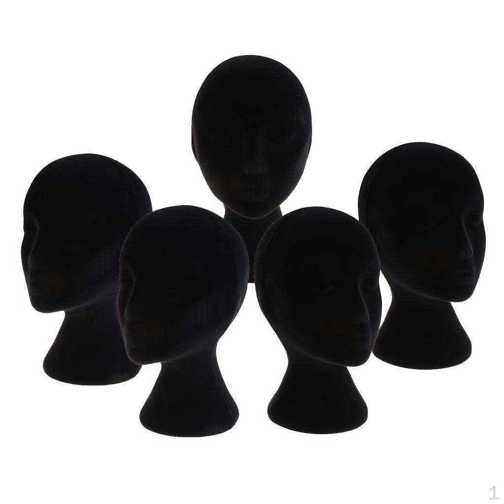 

5xFemale Foam Manikin Head Model Wigs Glasses Display Stand Black