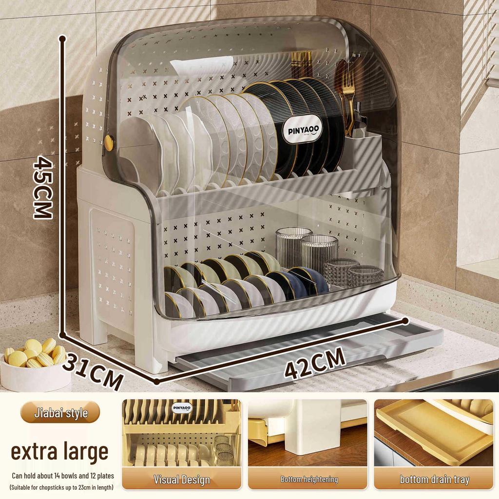 Plastic Kitchen Bowl and Chopstick Storage Rack with Lid for Tableware Draining