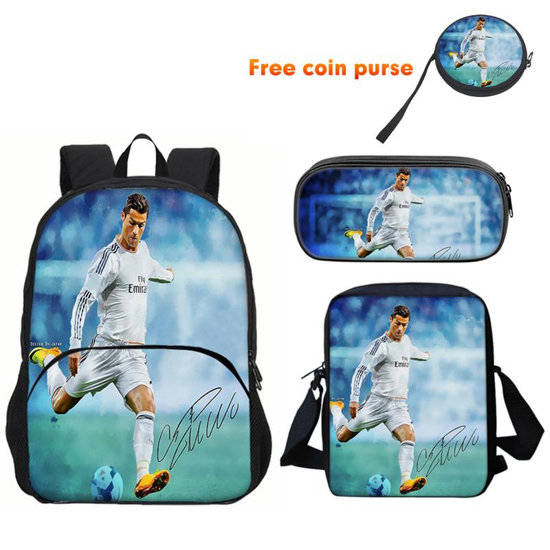 Ronaldo 3Pcs Set Backpack Sport Shoulder Bag Pencil Case Cr Backpack Football Star Book Bags For Boys Girls Best Gift