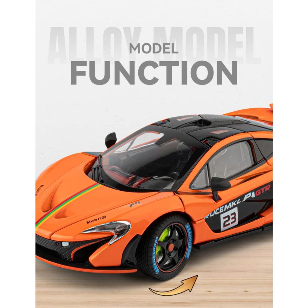 1/24 McLaren P1 GTR Supercar Alloy Diecast Model Car Sound and Light Pull Back Children's Toy Car Classic Ornaments Collection