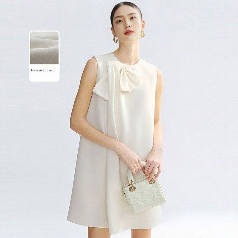 

Shopping Mall Brand Original Acetate Classy Bows Black and White Sleeveless Light Dress Dress Female 2025 Summer New Arrival White S