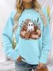 2025 Autumn/Winter Halloween Ghost & Pumpkin Hoodie, Versatile Long Sleeve, Round Neck
