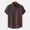 Summer 2024 Bestseller: Men's Solid Color Cotton Linen Stand Collar Short Sleeve Shirt - European & American Style