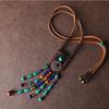 Fashion Long Tassel Leather Gemstone Necklace Women's Sweater Chain Niche Jewelry Necklace Wearing Matching Accessories