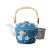 Ale-net Teapot (Stainless Steel with Strainer) 1400cc Arita Ware Plum Blossom Design with Basket Mesh, No. 8 Teapot, Porcelain, Made In Japan, Stylish