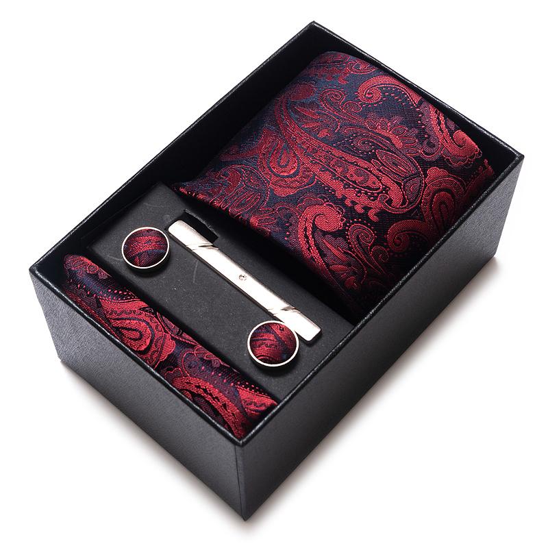 Tie Handkerchief Cufflink Set For Men Necktie Holiday Gift Box Blue Gold Suit Accessories Slim Wedding Gravatas