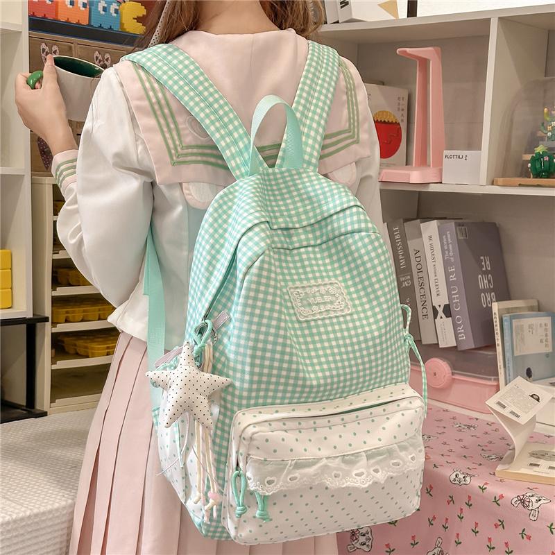 Zaino a Quadri Studente Scuola Media Superiore Borsa da Scuola Zaino da Donna in Pizzo