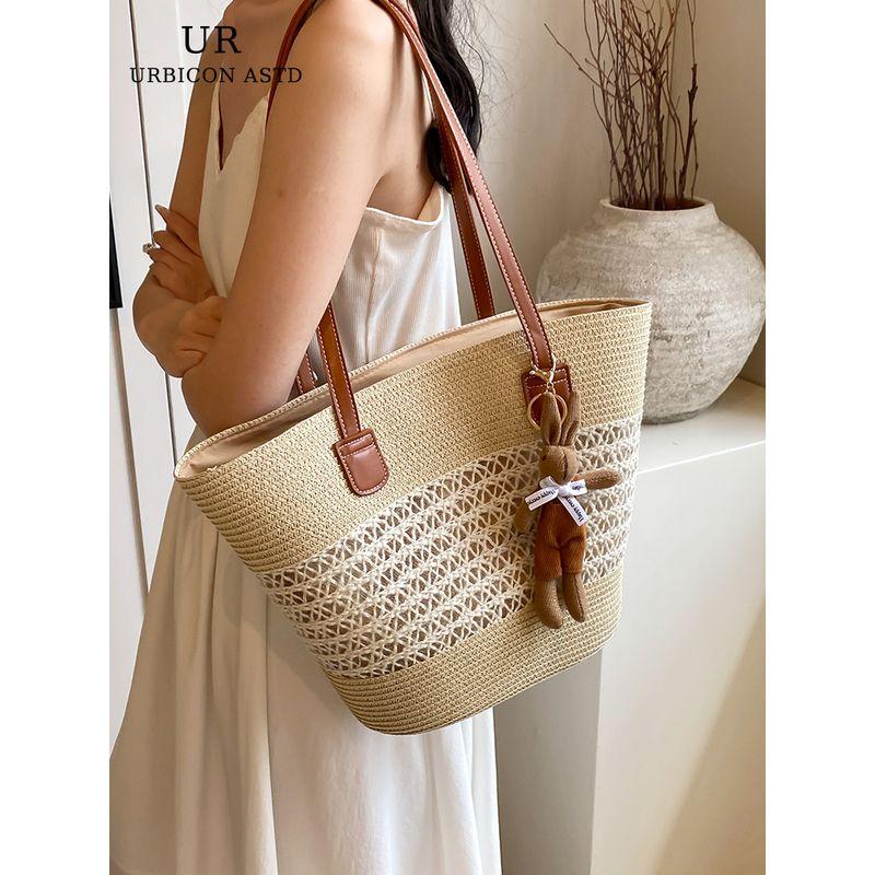 Fancy Woven Bag Women's 2025 New Arrival Summer Seaside Holiday Straw Bag Large Capacity Shoulder Tote Bag